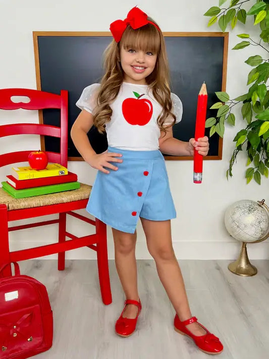 Smartest Apple Puff Sleeve Top And Skort Set