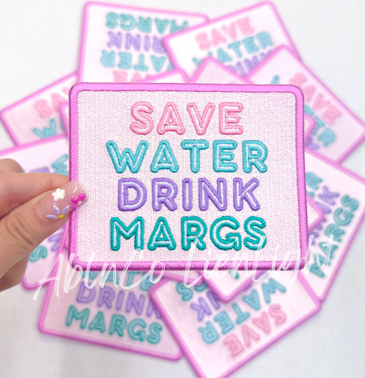 4” small save water drink margs trucker hat iron on patch