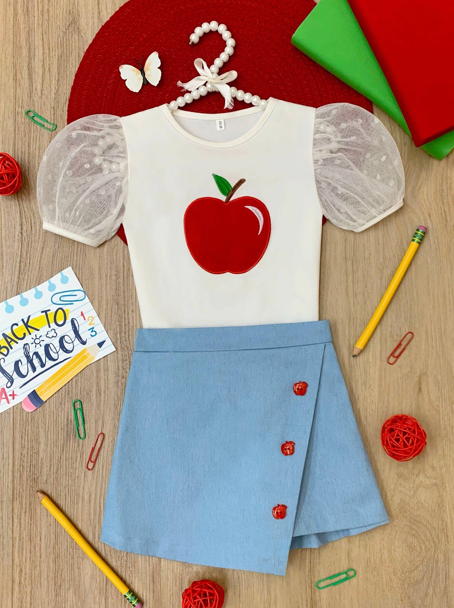 Smartest Apple Puff Sleeve Top And Skort Set