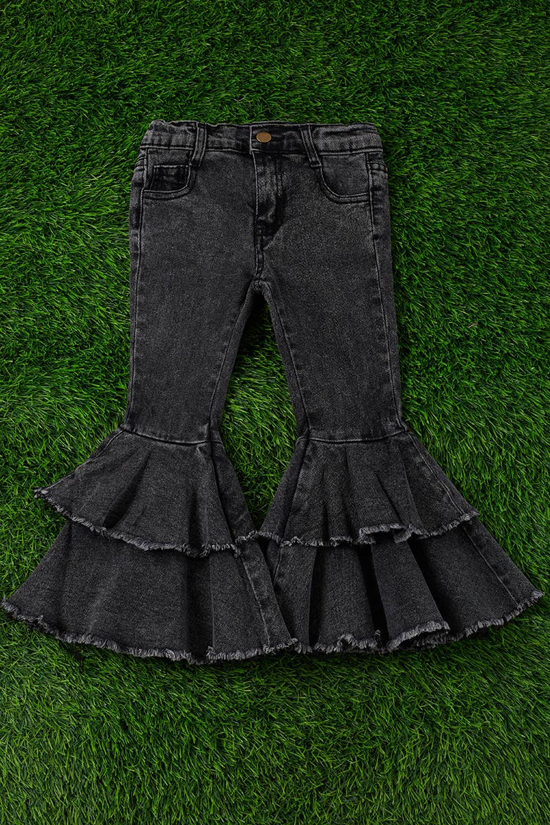 BLACK DOUBLE LAYER DENIM BELL PANTS. PNG25113040-LOI
